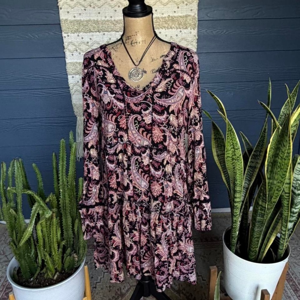 Knox Rose purple paisley long sleeve dress with a boho whimsy vibe